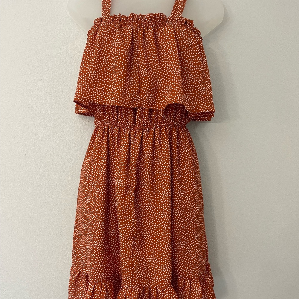 Liberty Brown and Orange Ruffled Tiered Sundress
